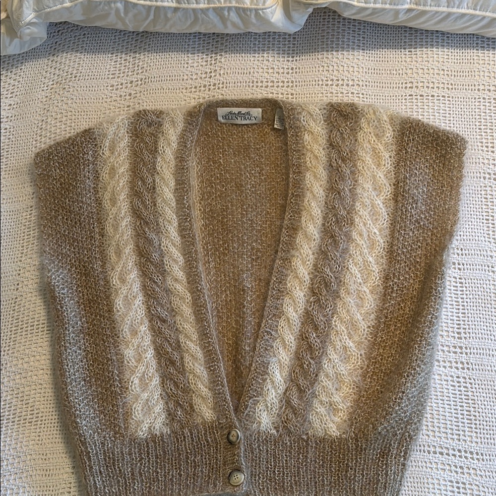 Vintage Linda Allard for Ellen Tracy Brown/Cream Mohair blend Sweater Vest
